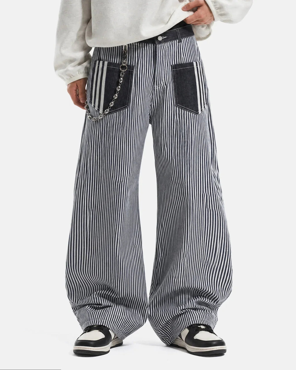Striped Patch Pocket Baggy Jeans | Flation Streetwear