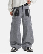Striped Patch Pocket Baggy Jeans | Flation Streetwear
