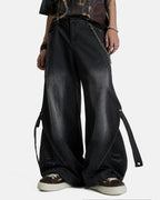 Adjustable Strap Washed Straight-Leg Jeans | Flation Streetwear