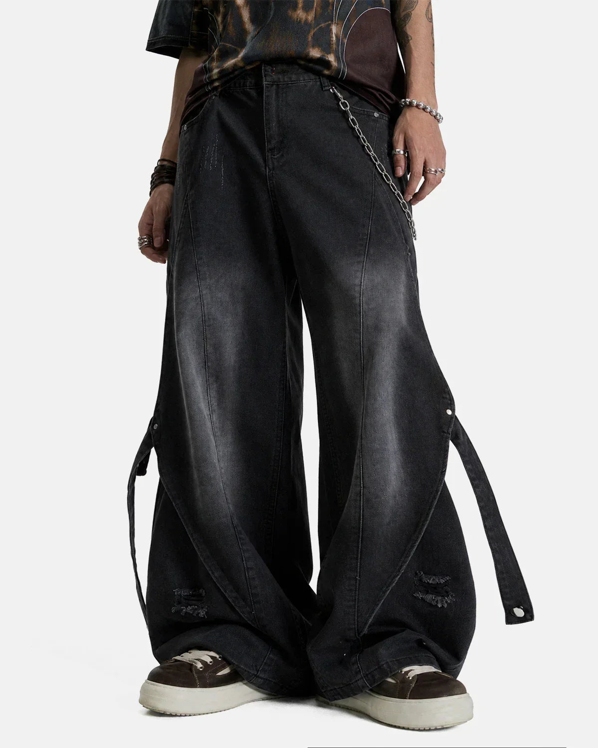 Adjustable Strap Washed Straight-Leg Jeans | Flation Streetwear