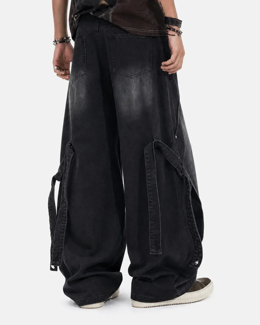 Adjustable Strap Washed Straight-Leg Jeans | Flation Streetwear