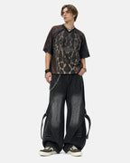Adjustable Strap Washed Straight-Leg Jeans | Flation Streetwear