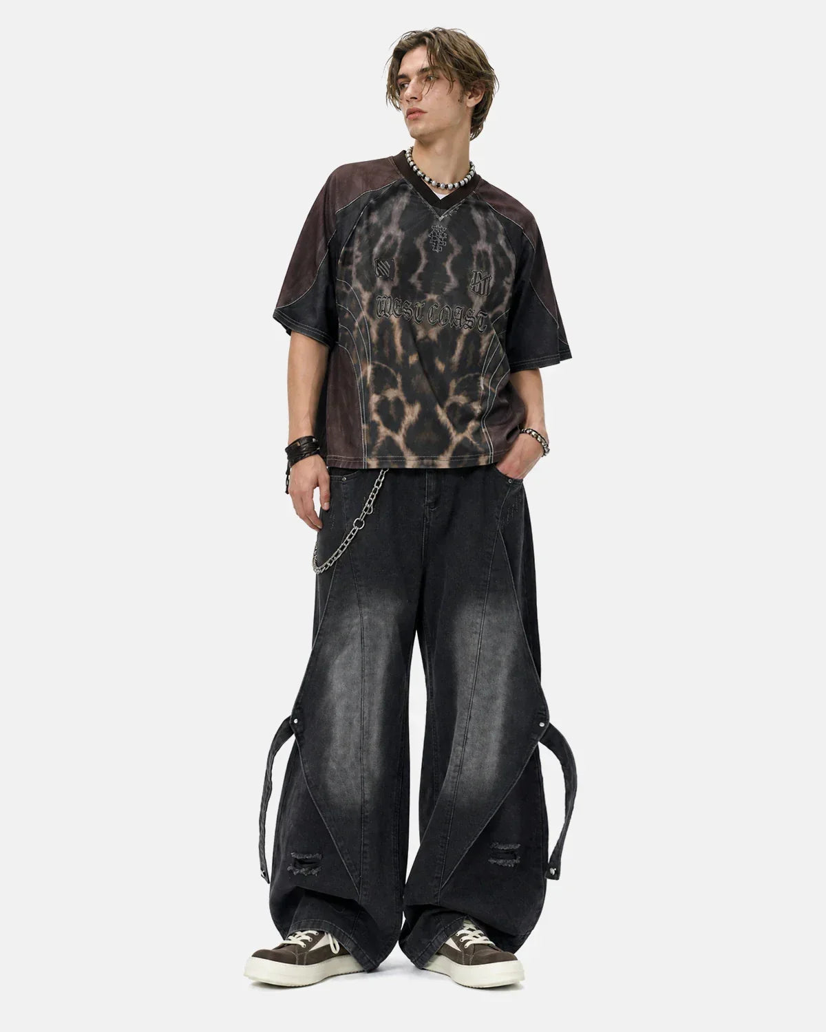 Adjustable Strap Washed Straight-Leg Jeans | Flation Streetwear