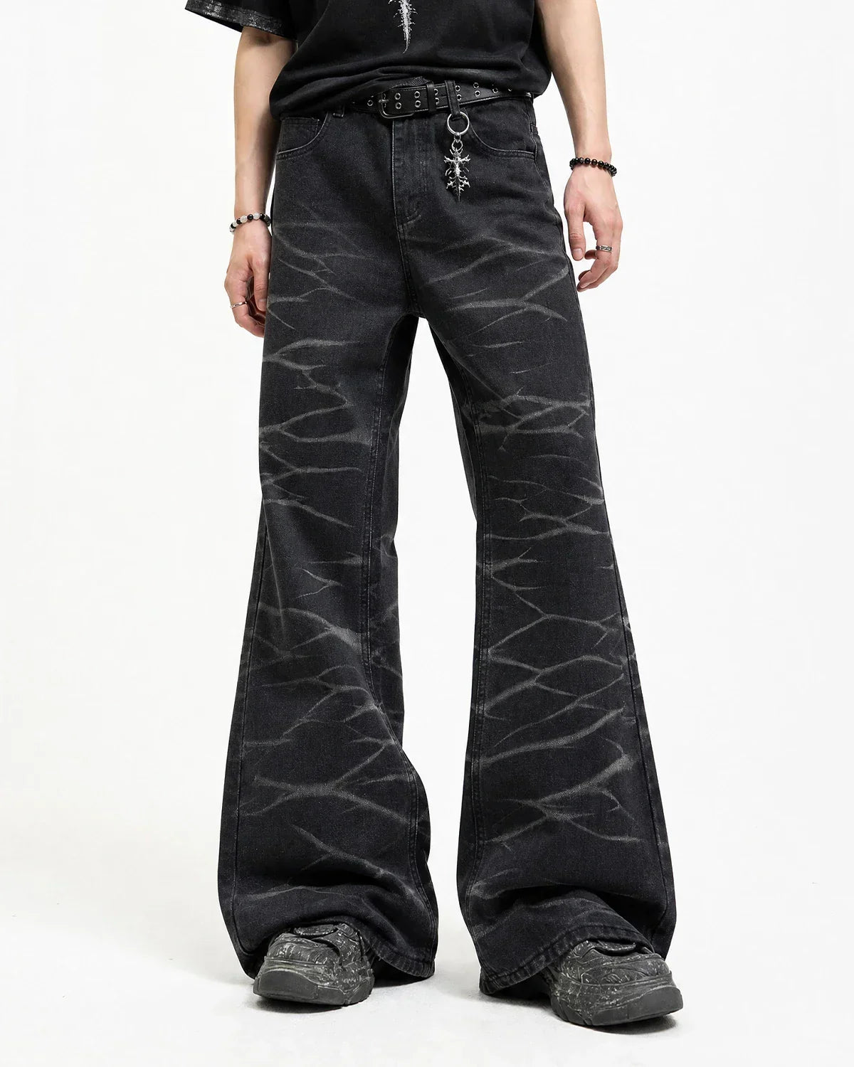 Black Whisker Wash Bootcut Jeans | Flation Streetwear