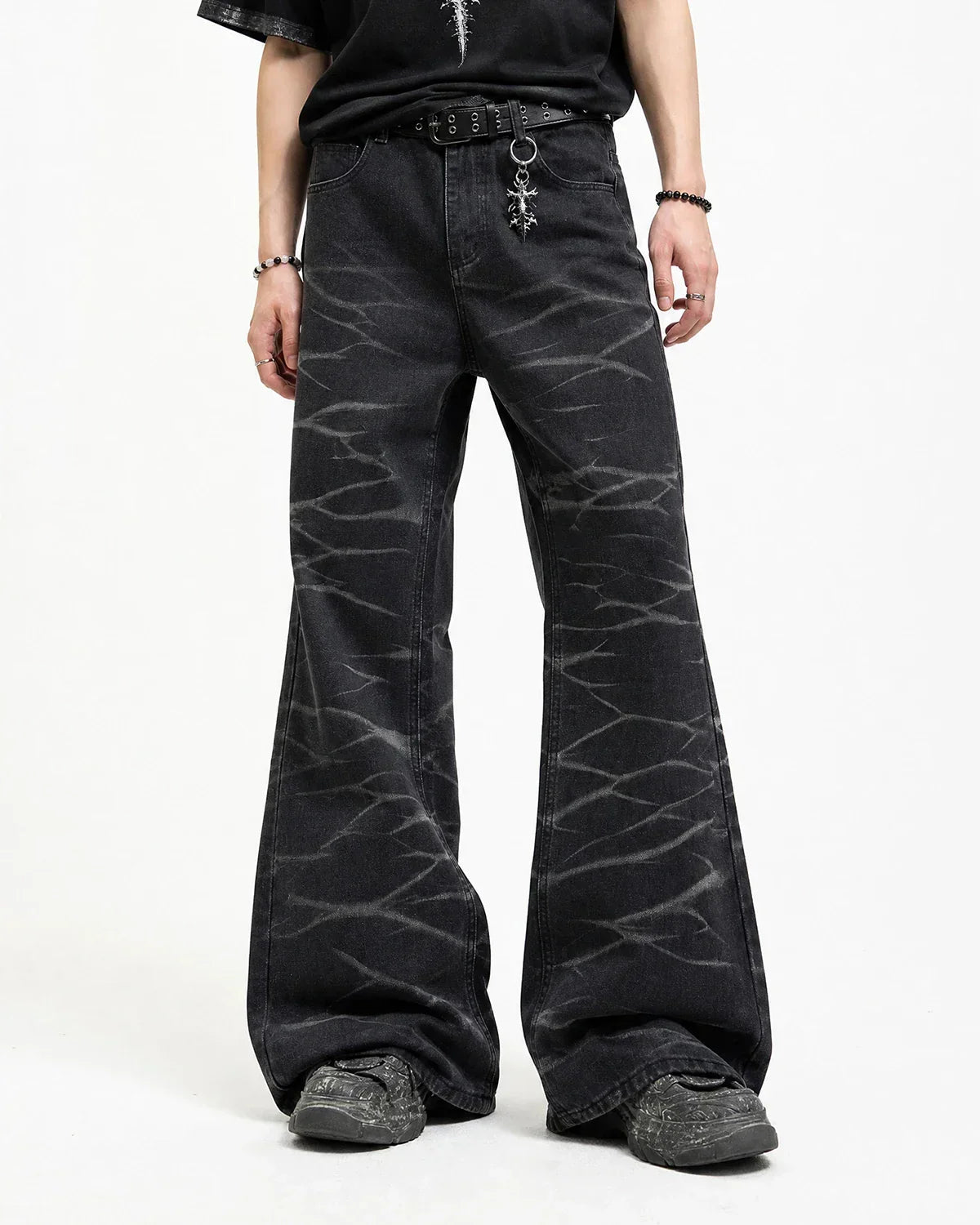 Black Whisker Wash Bootcut Jeans | Flation Streetwear