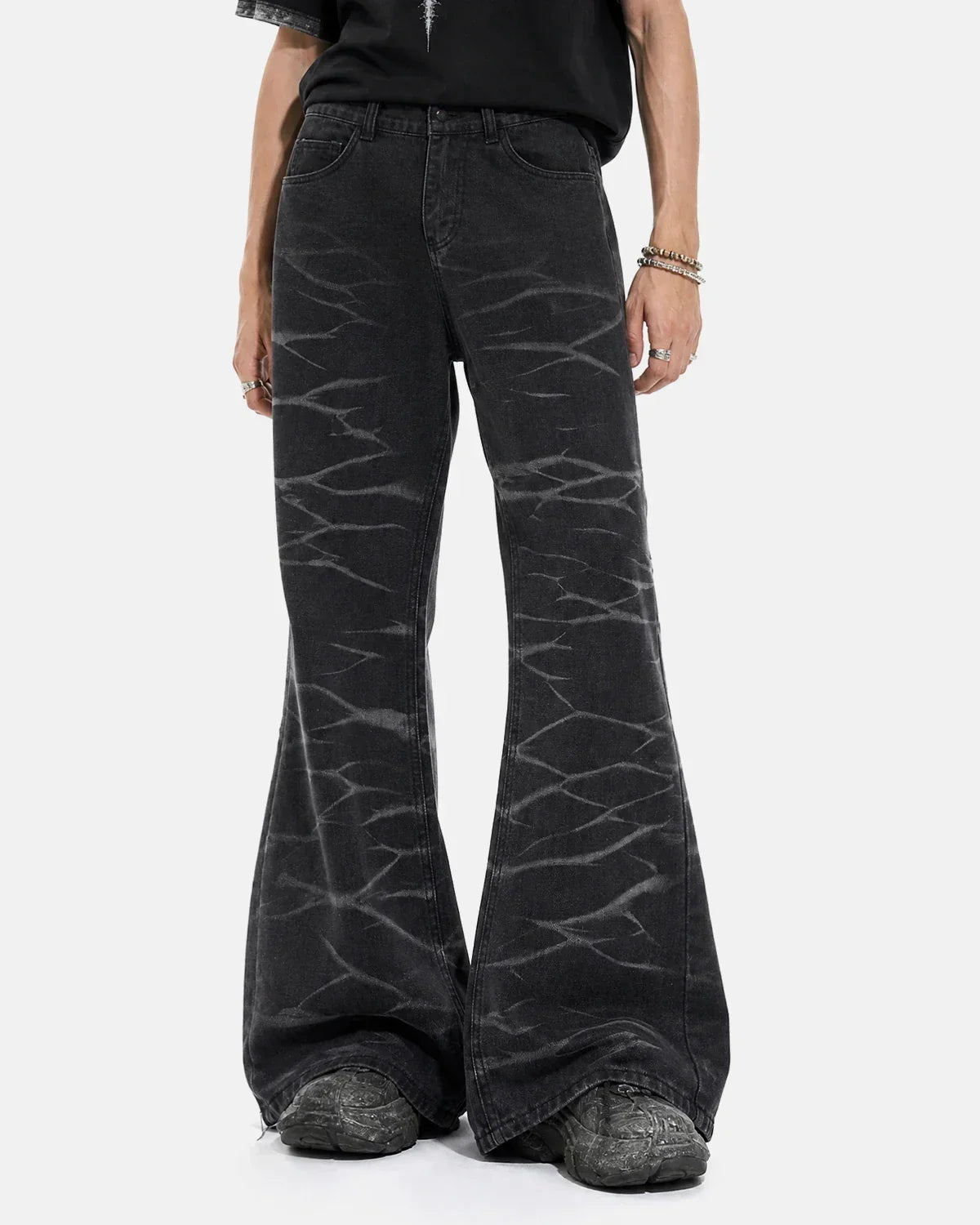Black Whisker Wash Bootcut Jeans | Flation Streetwear