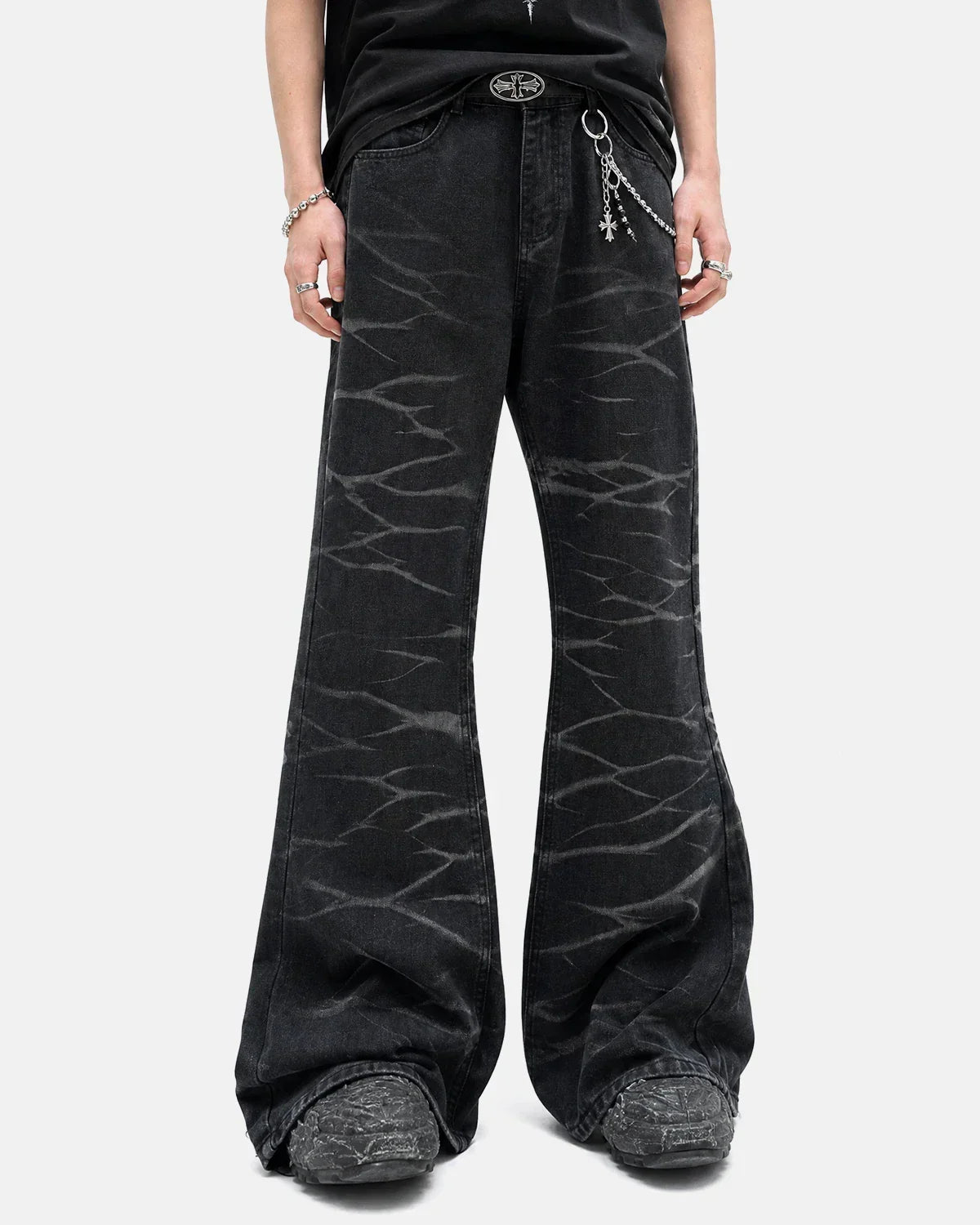 Black Whisker Wash Bootcut Jeans | Flation Streetwear