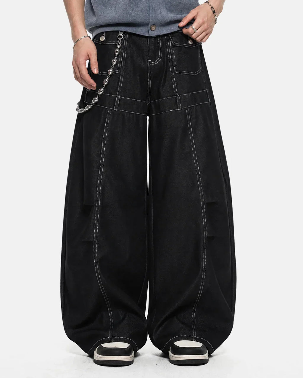 Contrast Stitch Baggy Barrel  Jeans | Flation Streetwear