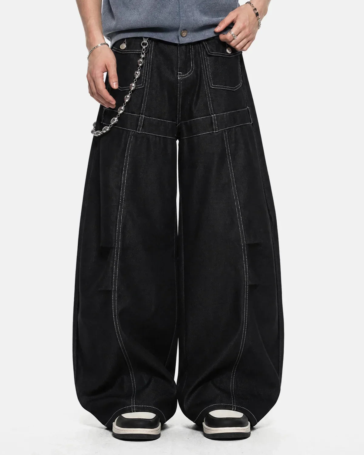 Contrast Stitch Baggy Barrel  Jeans | Flation Streetwear