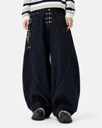 Metal Clasp Raw Barrel Jeans | Flation Streetwear