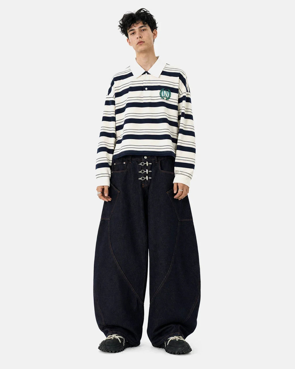 Metal Clasp Raw Barrel Jeans | Flation Streetwear