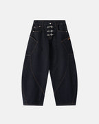 Metal Clasp Raw Barrel Jeans | Flation Streetwear