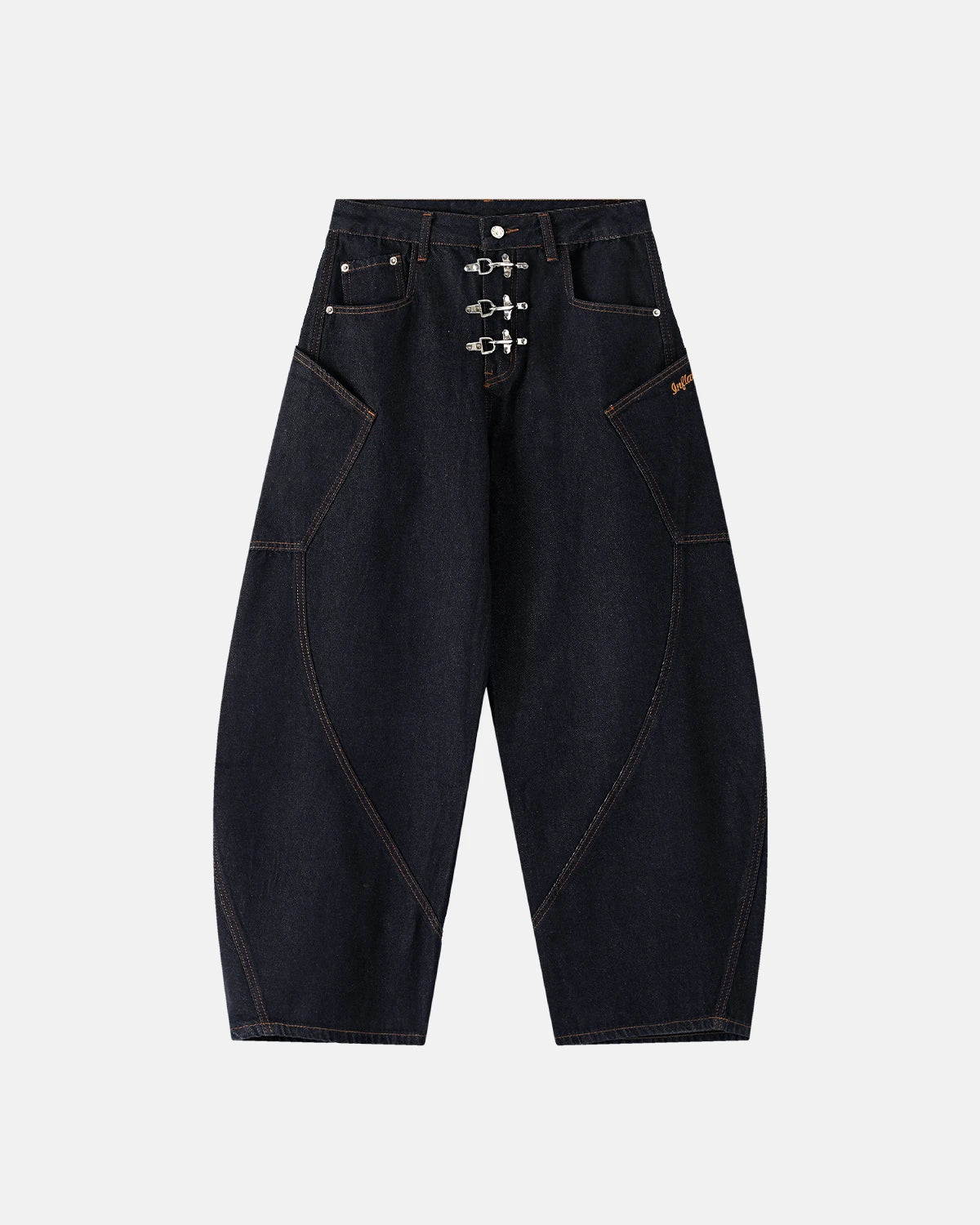 Metal Clasp Raw Barrel Jeans | Flation Streetwear