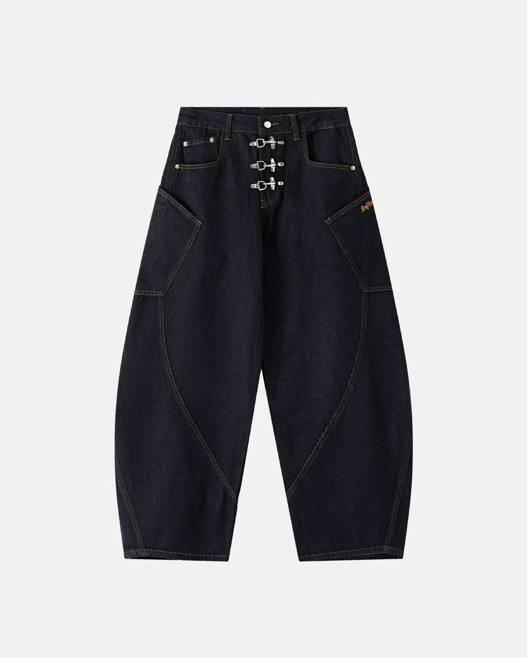 Metal Clasp Raw Barrel Jeans | Flation Streetwear