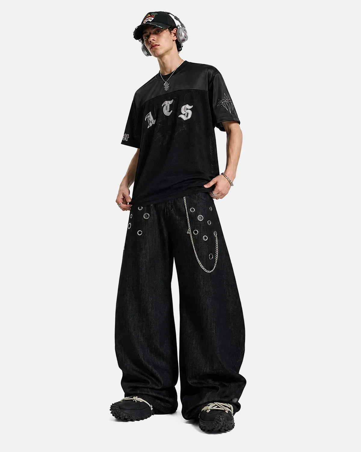 Metal Eyelet Chain Barrel Jeans | Flation Streetwear
