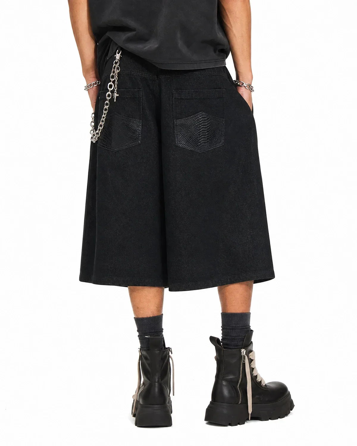 Black Baggy Long Jorts | Flation Streetwear