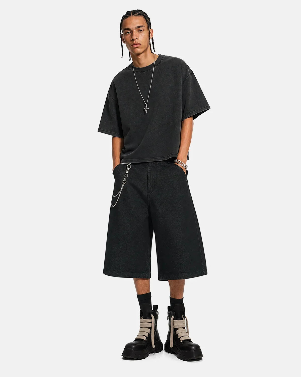 Black Baggy Long Jorts | Flation Streetwear