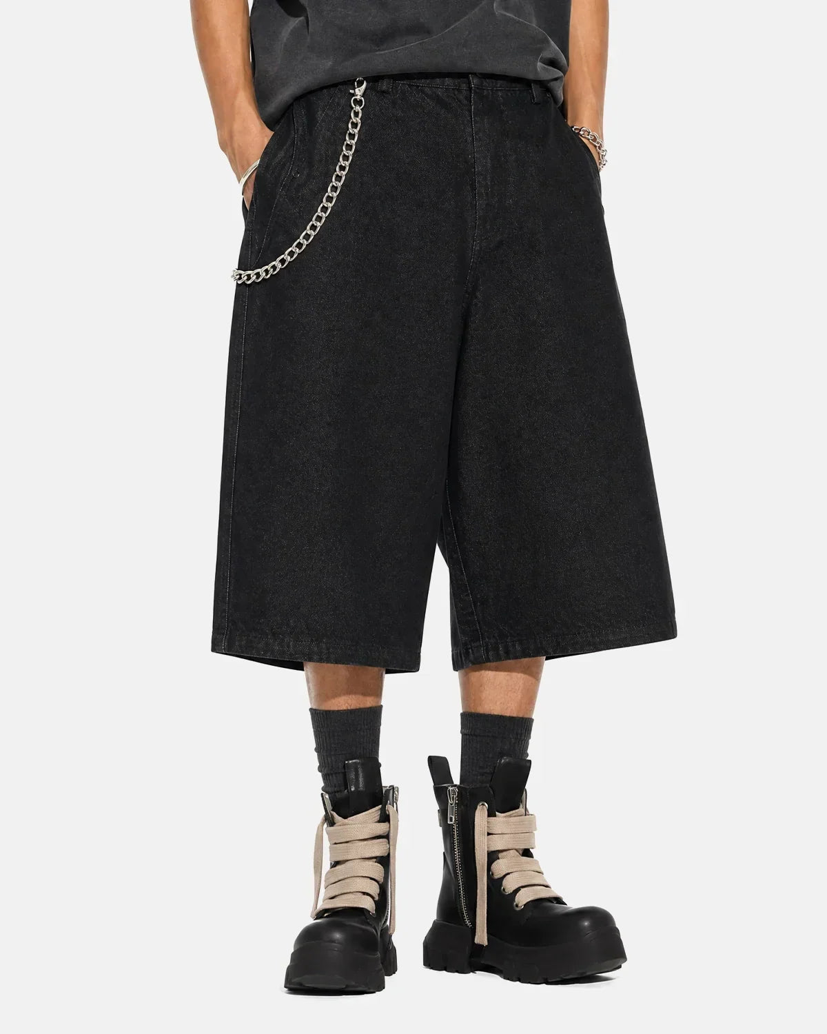 Black Baggy Long Jorts | Flation Streetwear
