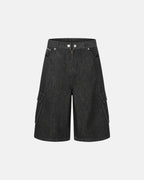 Black Cargo Longline Jorts | Flation Streetwear