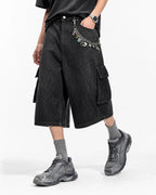Black Cargo Longline Jorts | Flation Streetwear