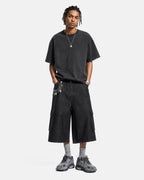 Black Cargo Longline Jorts | Flation Streetwear