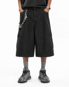 Black Cargo Longline Jorts | Flation Streetwear