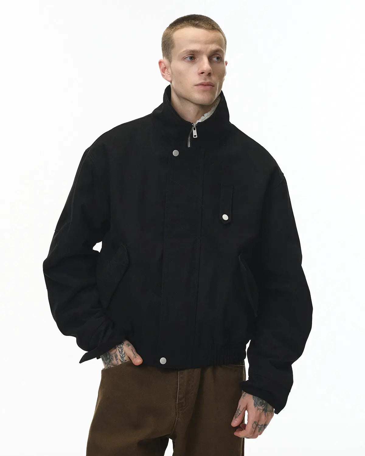 Faux Shearling Lining Lambswool Jacket | Flation Streetwear