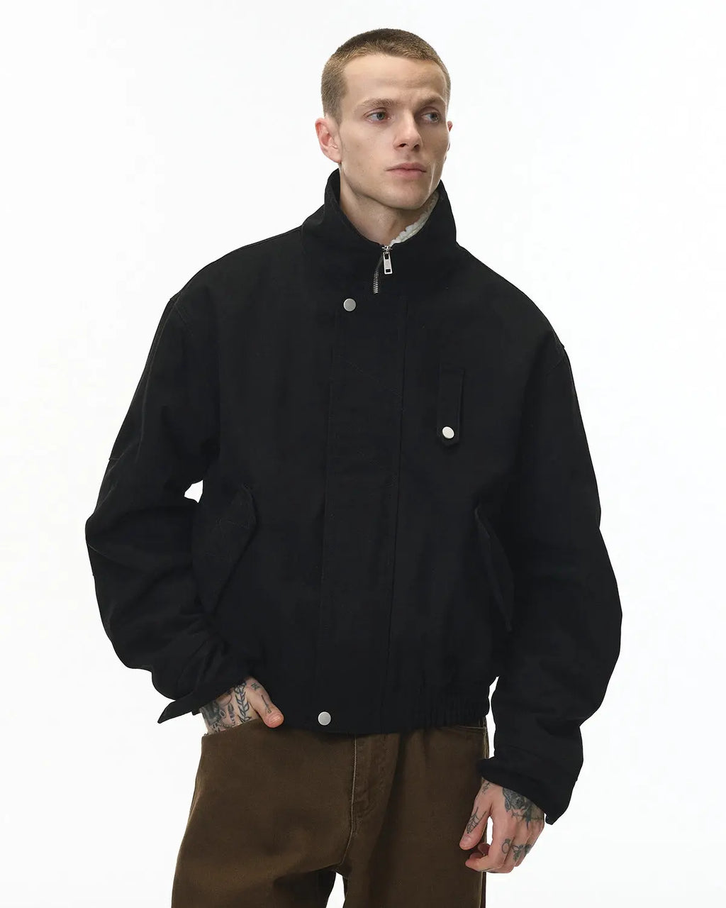 Faux Shearling Lining Lambswool Jacket | Flation Streetwear