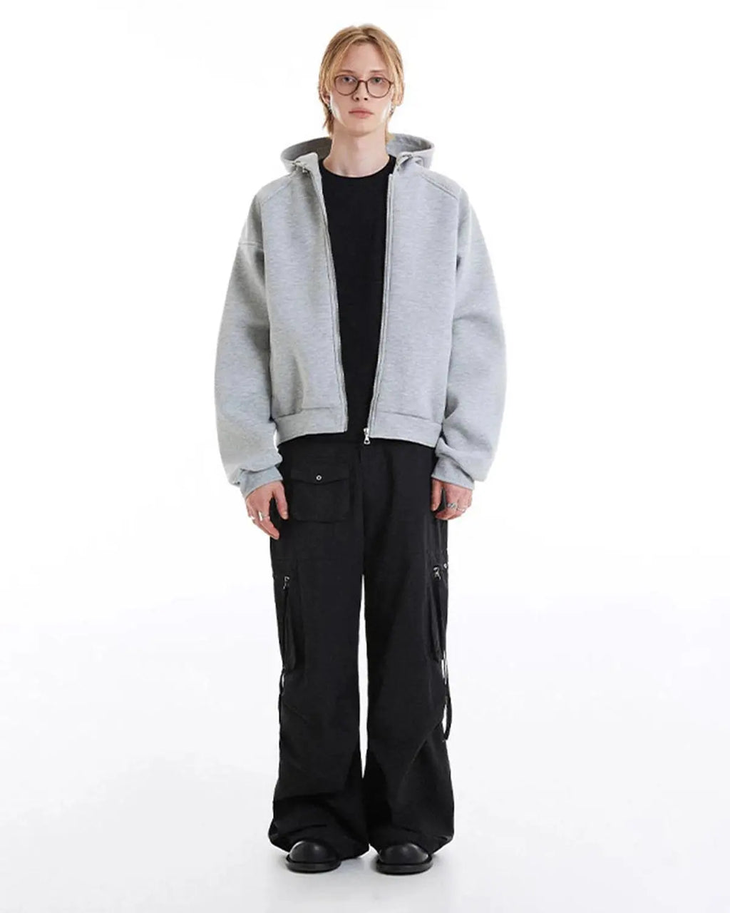 Flation Grey Boxy Zip Up Hoodies