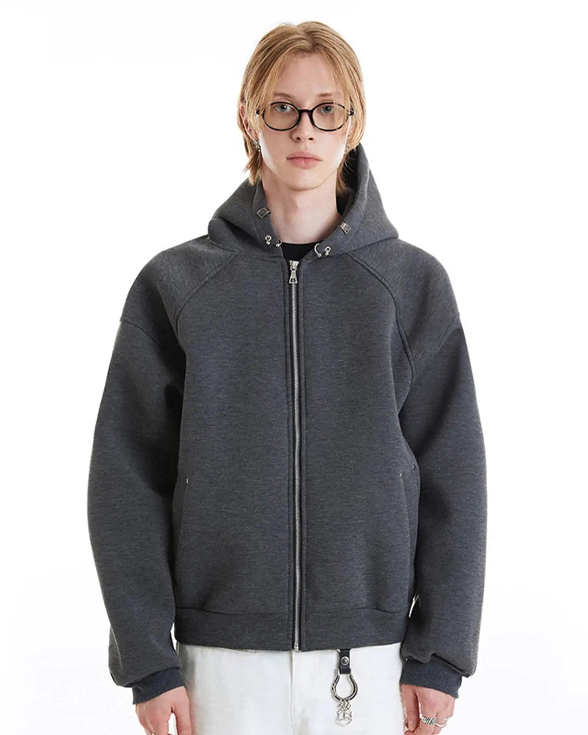 Flation Grey Boxy Zip Up Hoodies