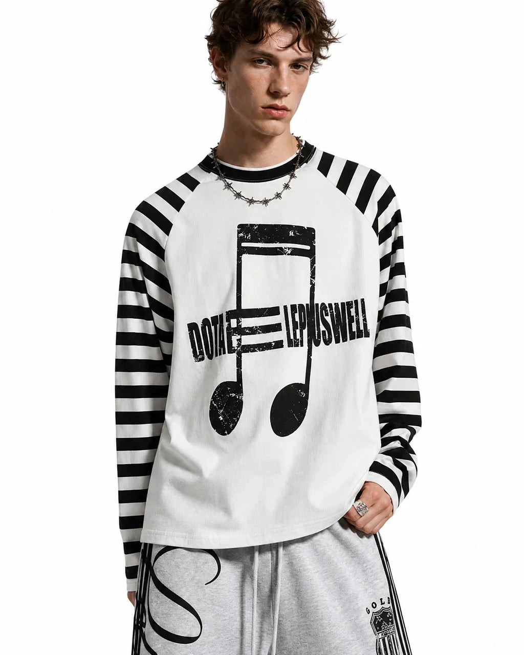 Music Graphic Striped Long Sleeve T-Shirt | Flation Streetwear