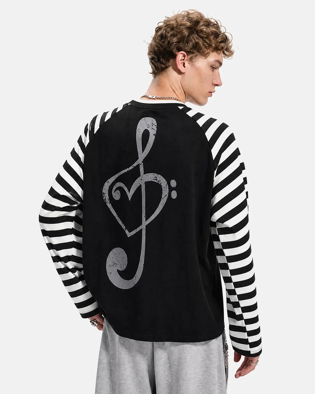 Music Graphic Striped Long Sleeve T-Shirt | Flation Streetwear