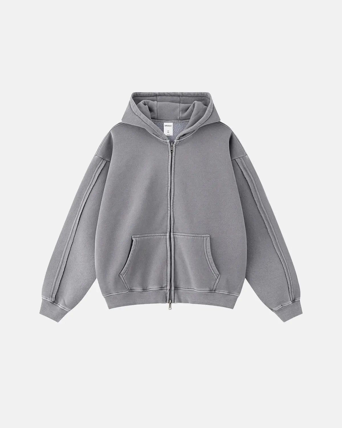 Washed Raw Edge Boxy Zip Up Hoodie | Flation Streetwear