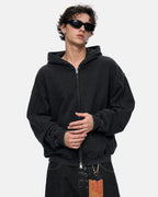 Washed Raw Edge Boxy Zip Up Hoodie | Flation Streetwear