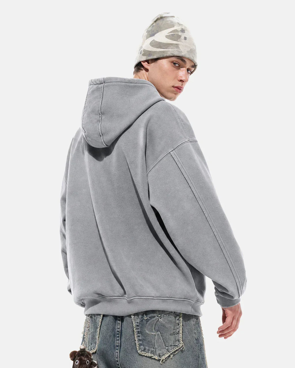 Washed Raw Edge Boxy Zip Up Hoodie | Flation Streetwear