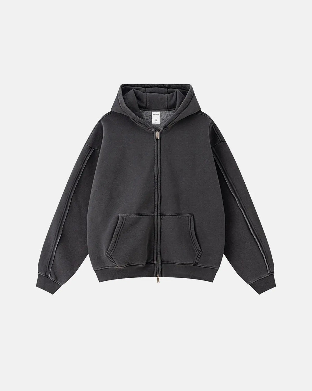 Washed Raw Edge Boxy Zip Up Hoodie | Flation Streetwear