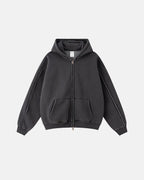 Washed Raw Edge Boxy Zip Up Hoodie | Flation Streetwear
