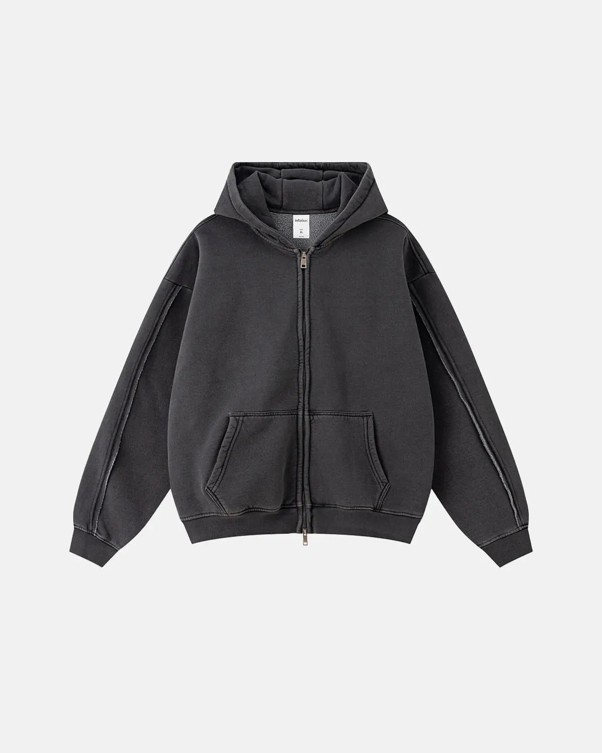 Washed Raw Edge Boxy Zip Up Hoodie | Flation Streetwear