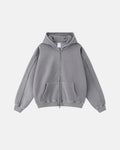 Washed Raw Edge Boxy Zip Up Hoodie | Flation Streetwear