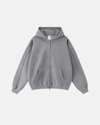 Washed Raw Edge Boxy Zip Up Hoodie | Flation Streetwear