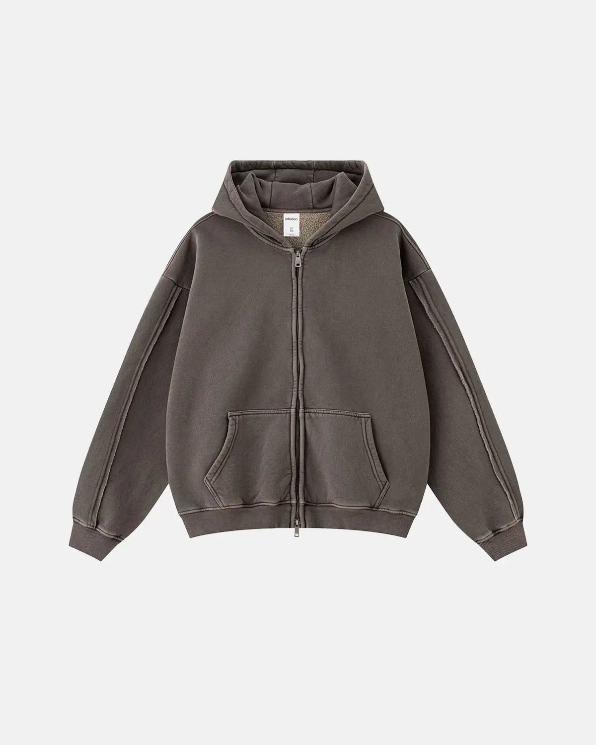Washed Raw Edge Boxy Zip Up Hoodie | Flation Streetwear