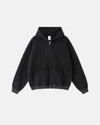 Washed Raw Edge Boxy Zip Up Hoodie | Flation Streetwear