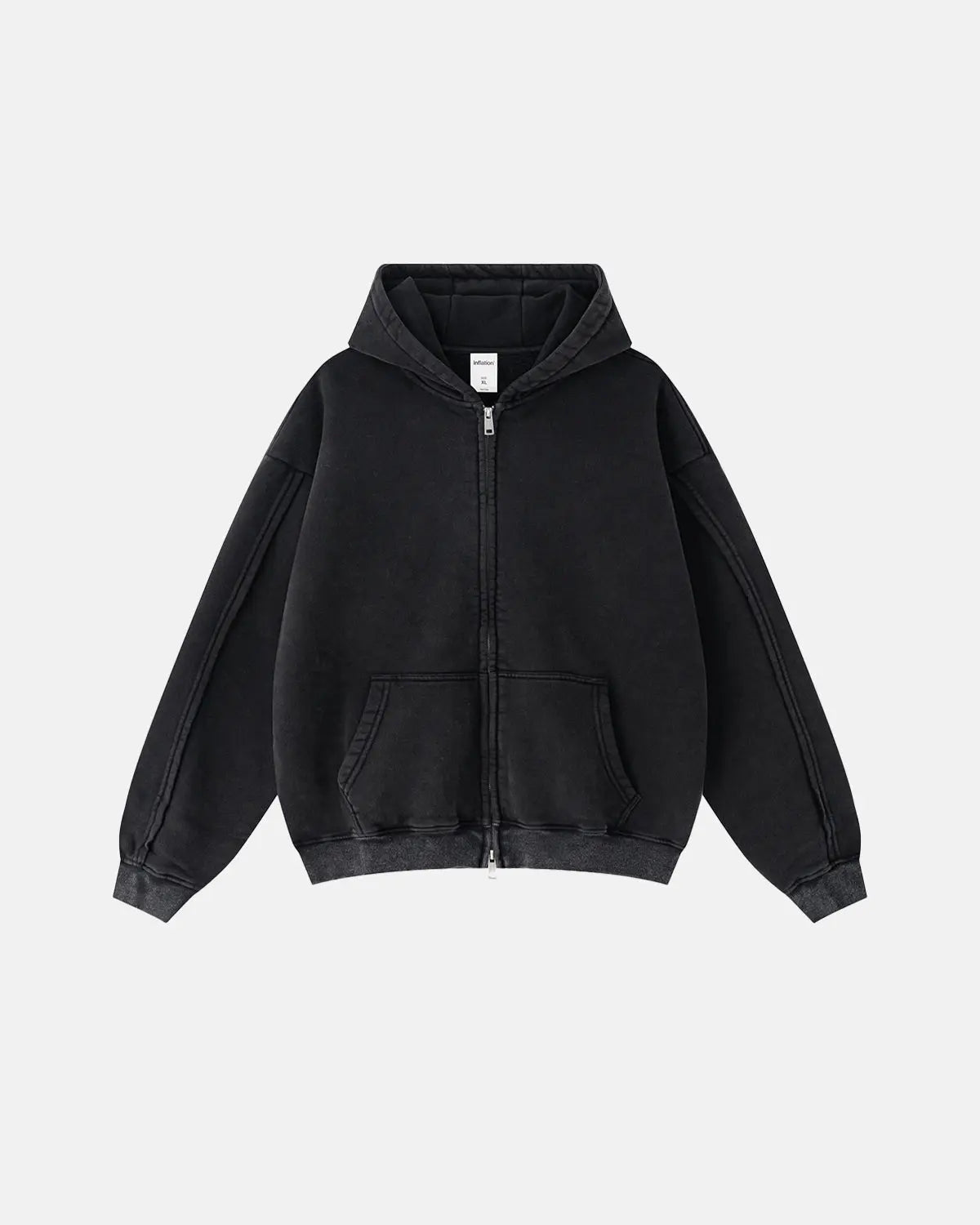 Washed Raw Edge Boxy Zip Up Hoodie | Flation Streetwear