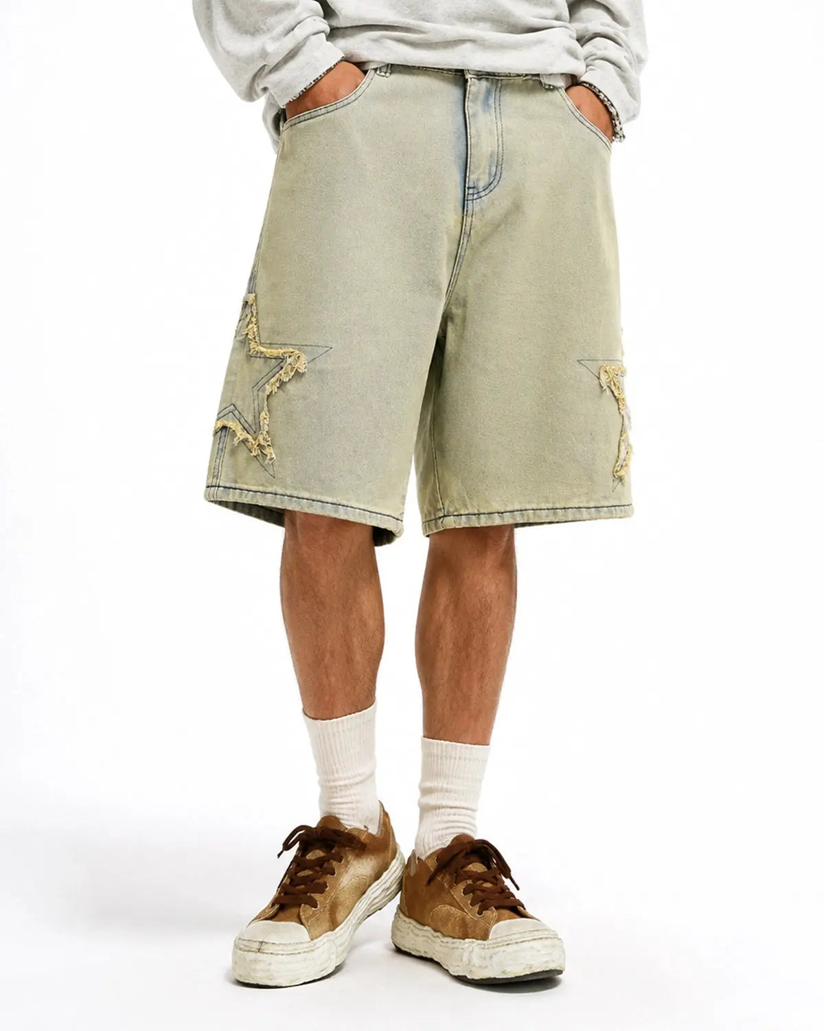 Star Patch Distressed Baggy Jorts | Flation Streetwear