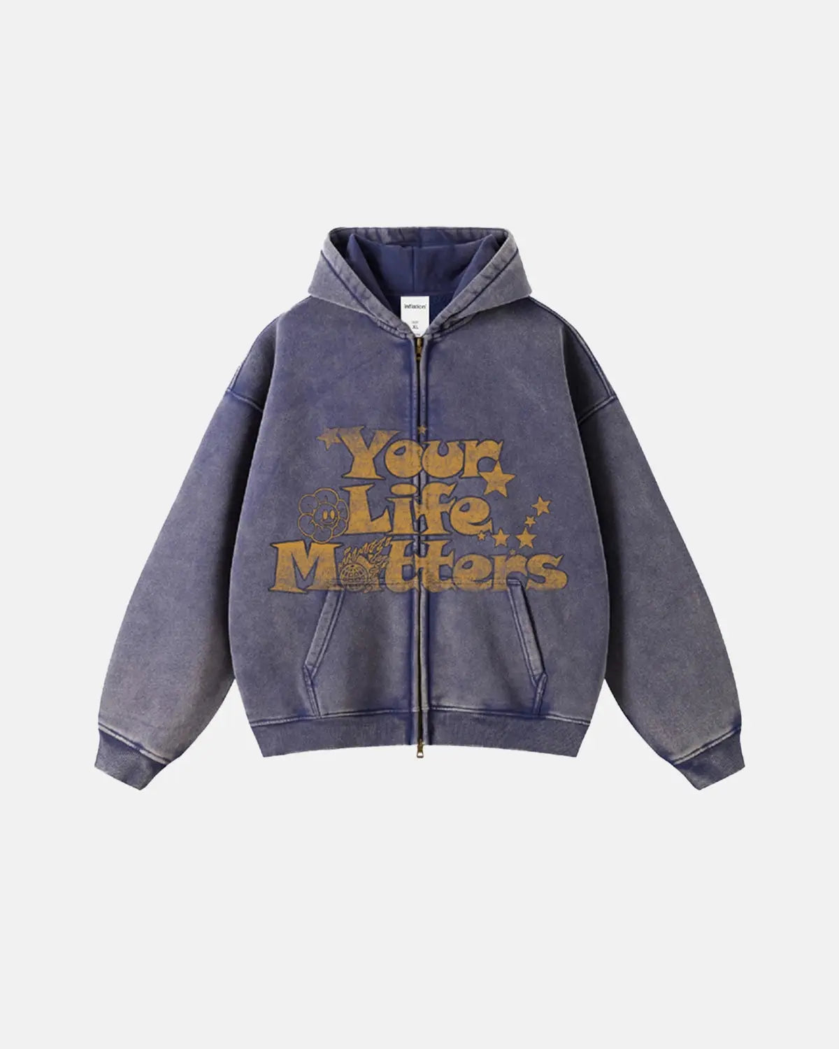 "Your Life Matters" Washed Zip Up Hoodie | Flation streetwear