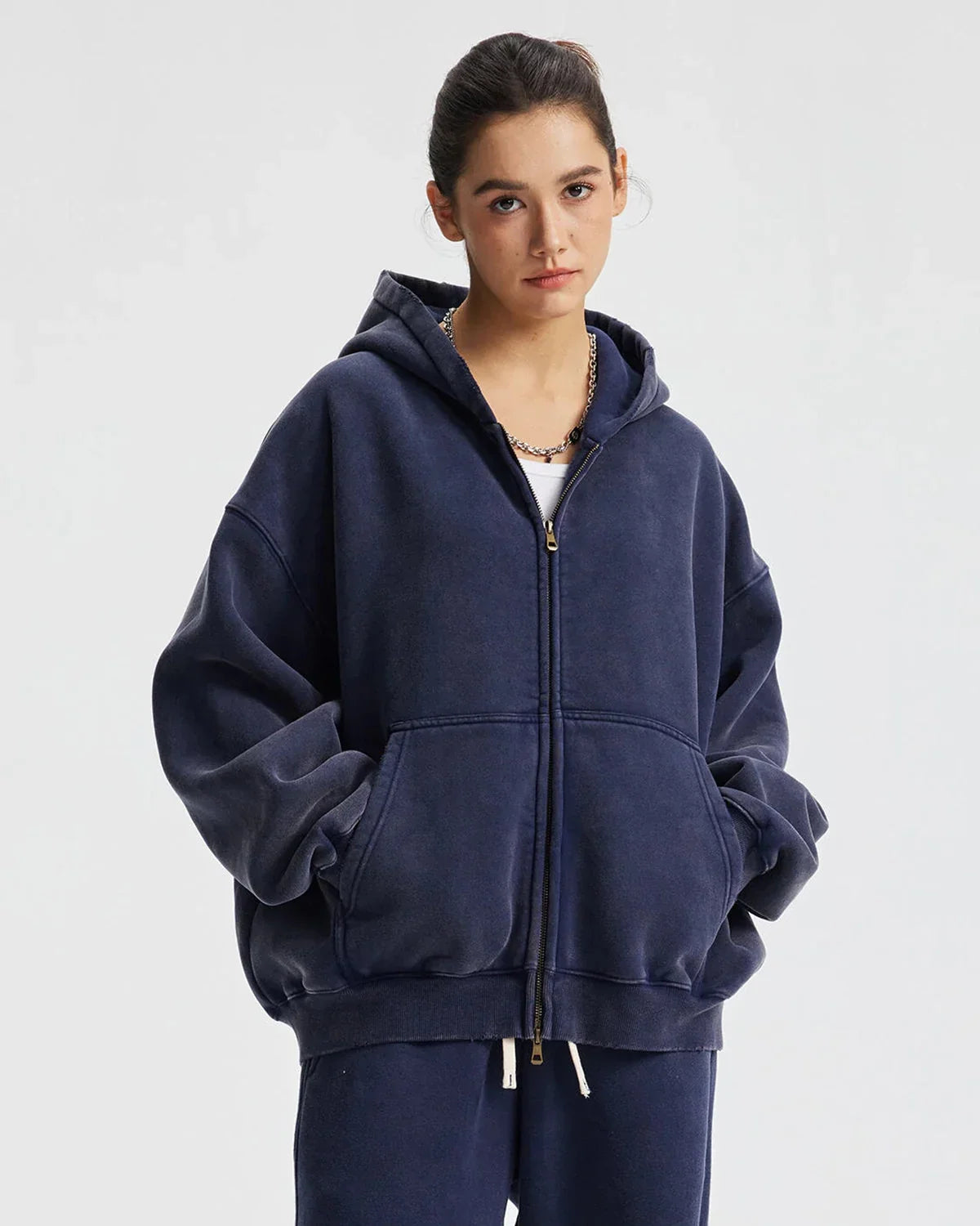 Boxy Fit Acid Washed Fleece Zip Up Hoodies | Flation Streetwear