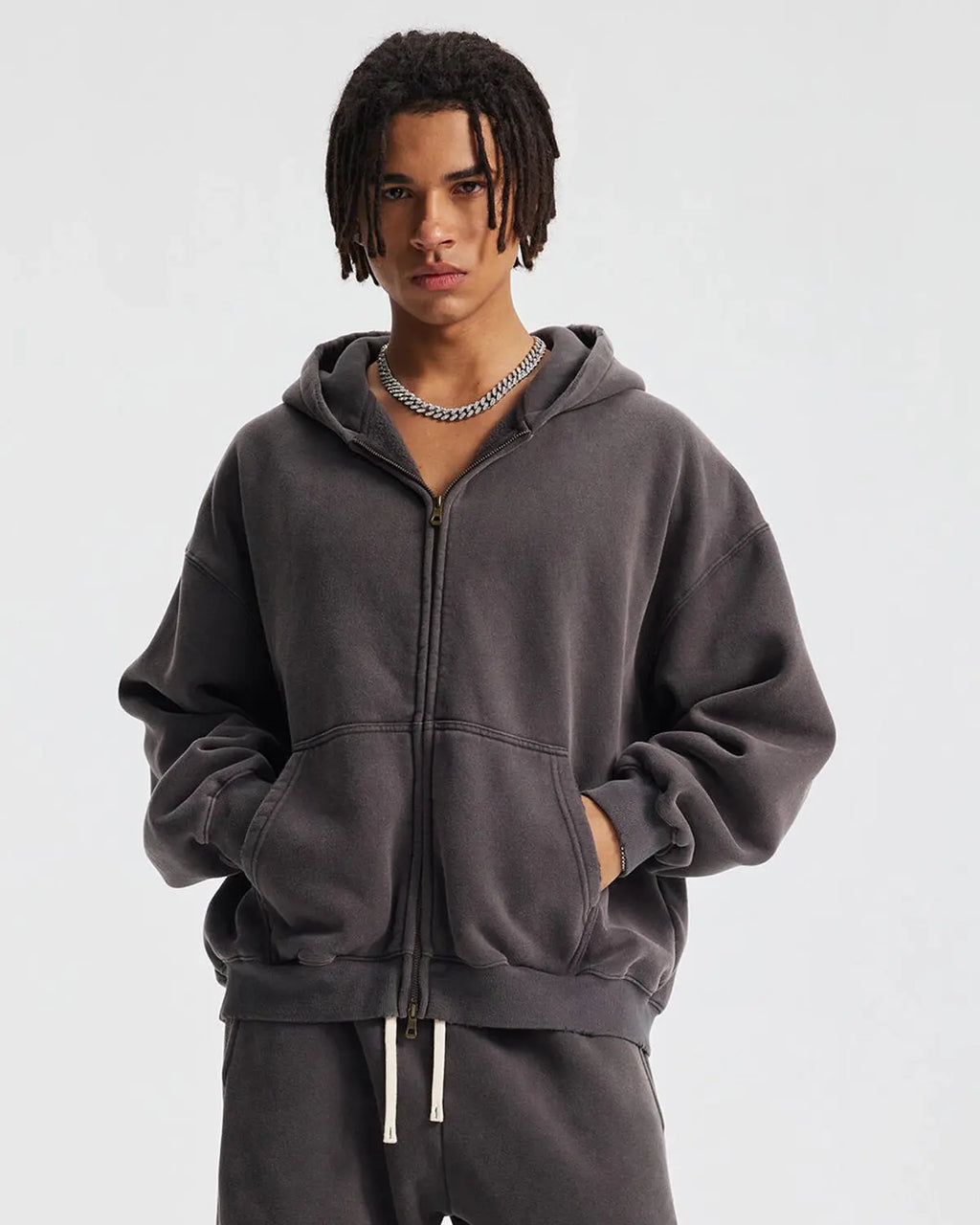 Boxy Fit Acid Washed Fleece Zip Up Hoodies | Flation Streetwear