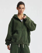 Boxy Fit Acid Washed Fleece Zip Up Hoodies | Flation Streetwear