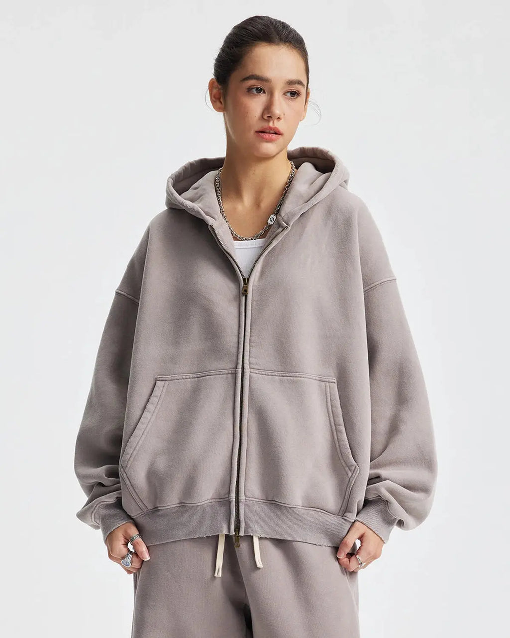 Boxy Fit Acid Washed Fleece Zip Up Hoodies | Flation Streetwear