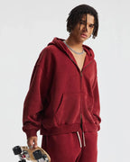 Boxy Fit Acid Washed Fleece Zip Up Hoodies | Flation Streetwear